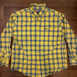 Chaps Ralph Lauren Shirt Men's XL Yellow & Blue Plaid Button Down Long Sleeve